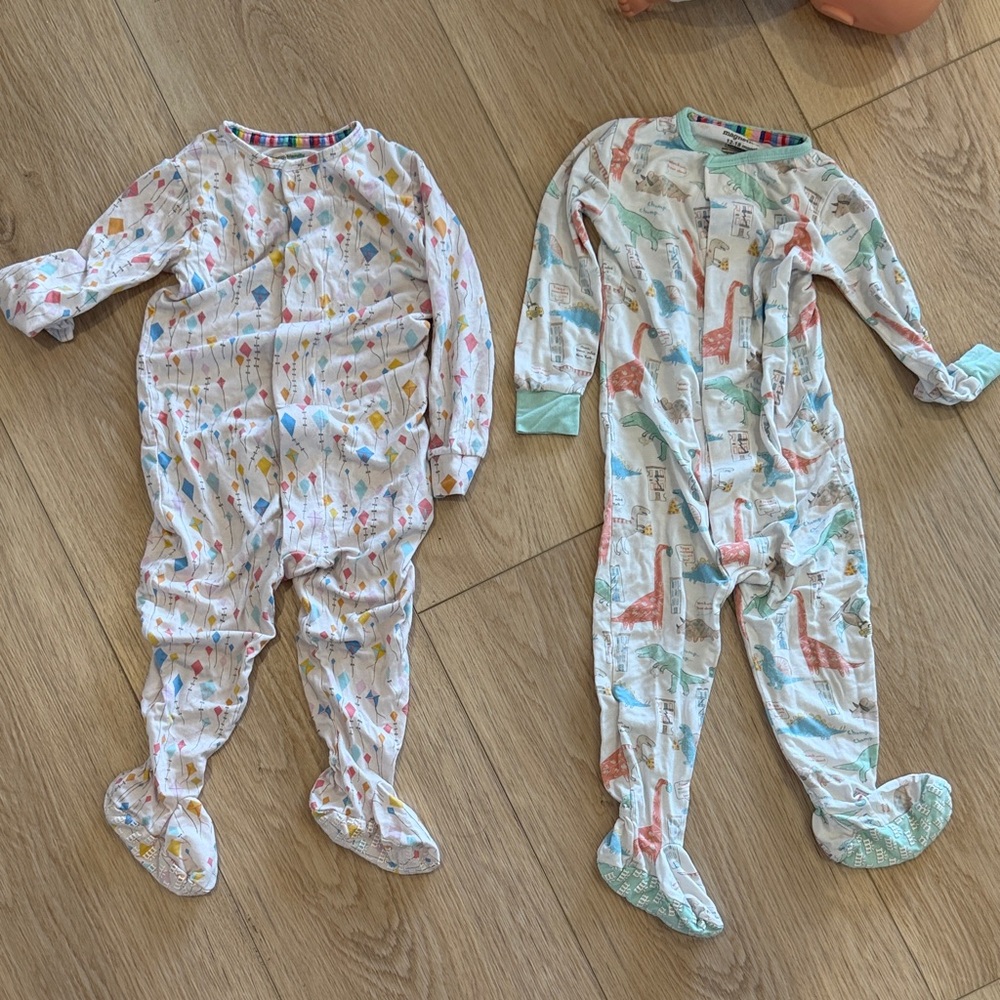BUNDLE Magnetic Me 2 Footed One-Piece Sleepwear dinosaur and kites